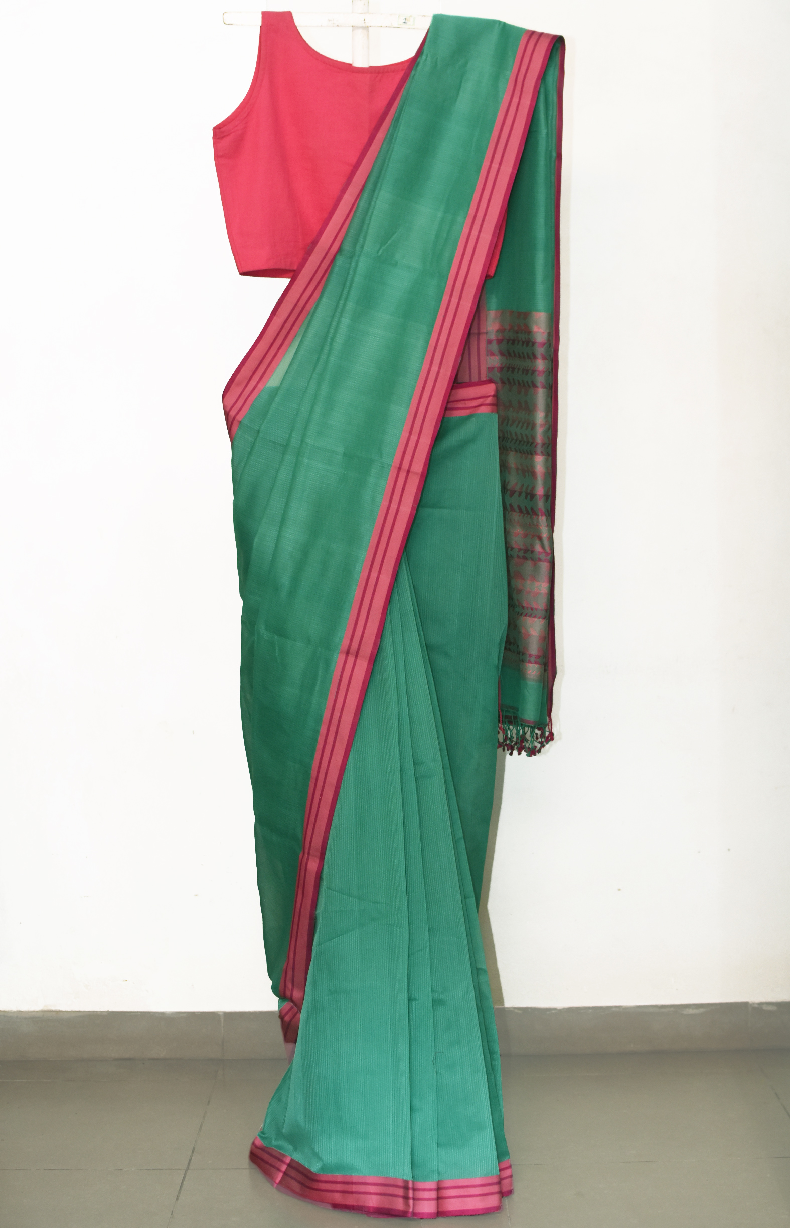 Sea Green, Handwoven Organic Cotton, Textured Weave , Jacquard, Work Wear, Saree